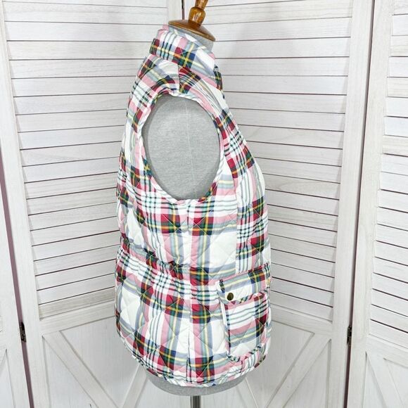 St. John’s Bay Plaid Full Zip Puffer Vest White Multi Medium - Picture 3 of 14